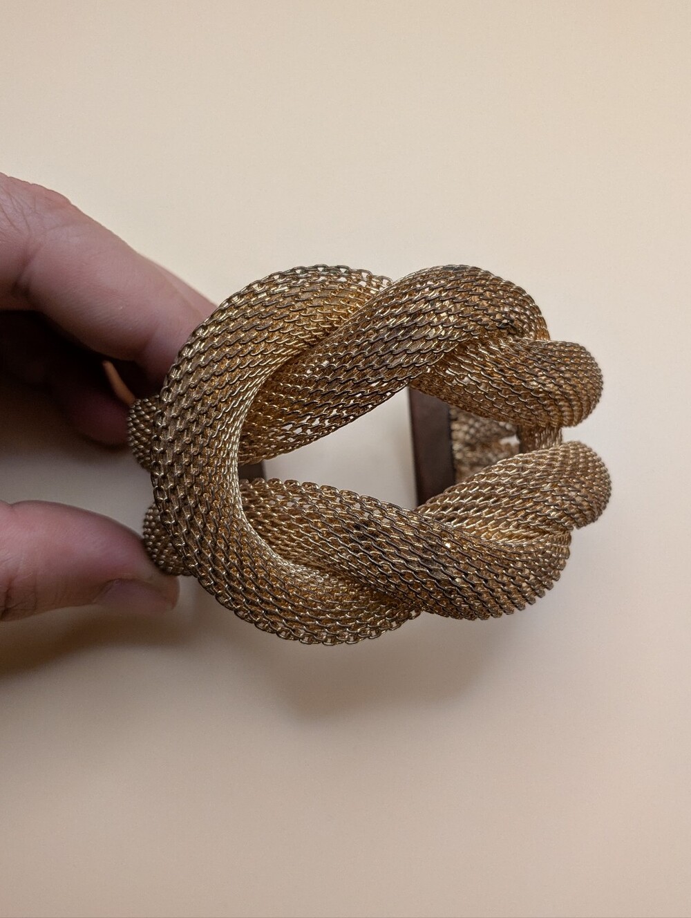 Vintage Chunky Gold Tone Mesh Rope Knot Cuff Bracelet